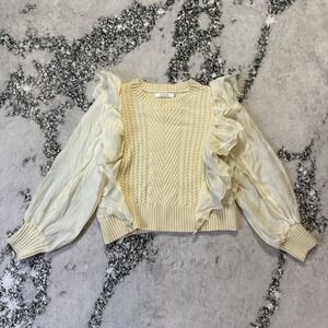 Avantlook Anthropologie Sweater Womens Size XS Cream Ruffled Long‎ Sleeve